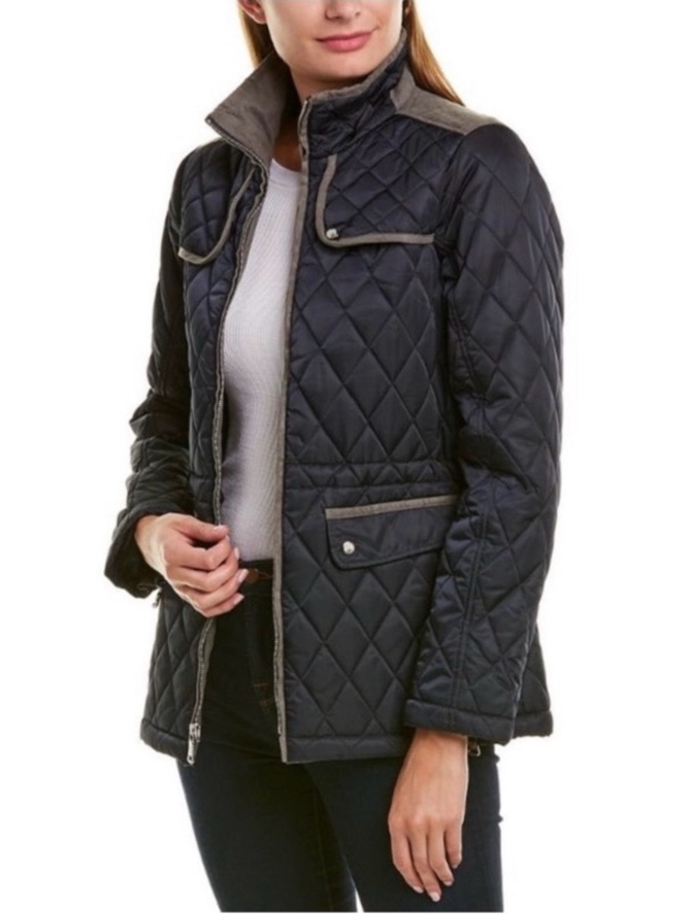 Vince Camuto Quilted Suede Coat Jacket Black Elbow Patches Women’s Medium